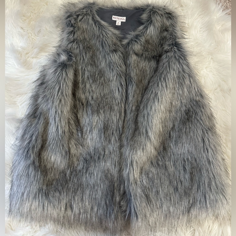Merona Charcoal Faux Fur Vest